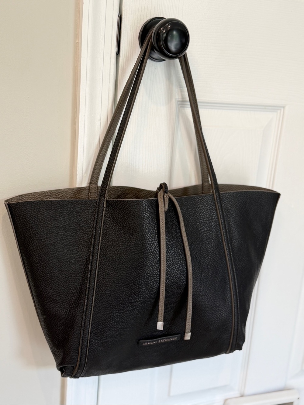 Armani Exchange Reversible Pebbled Tote Bag - Taupe / Black
